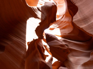 A dramatic view through a canyon.