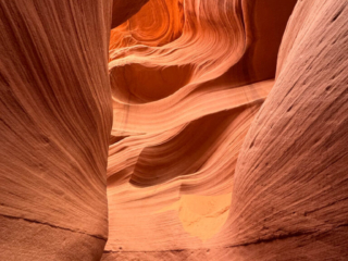 A dramatic view through a canyon.